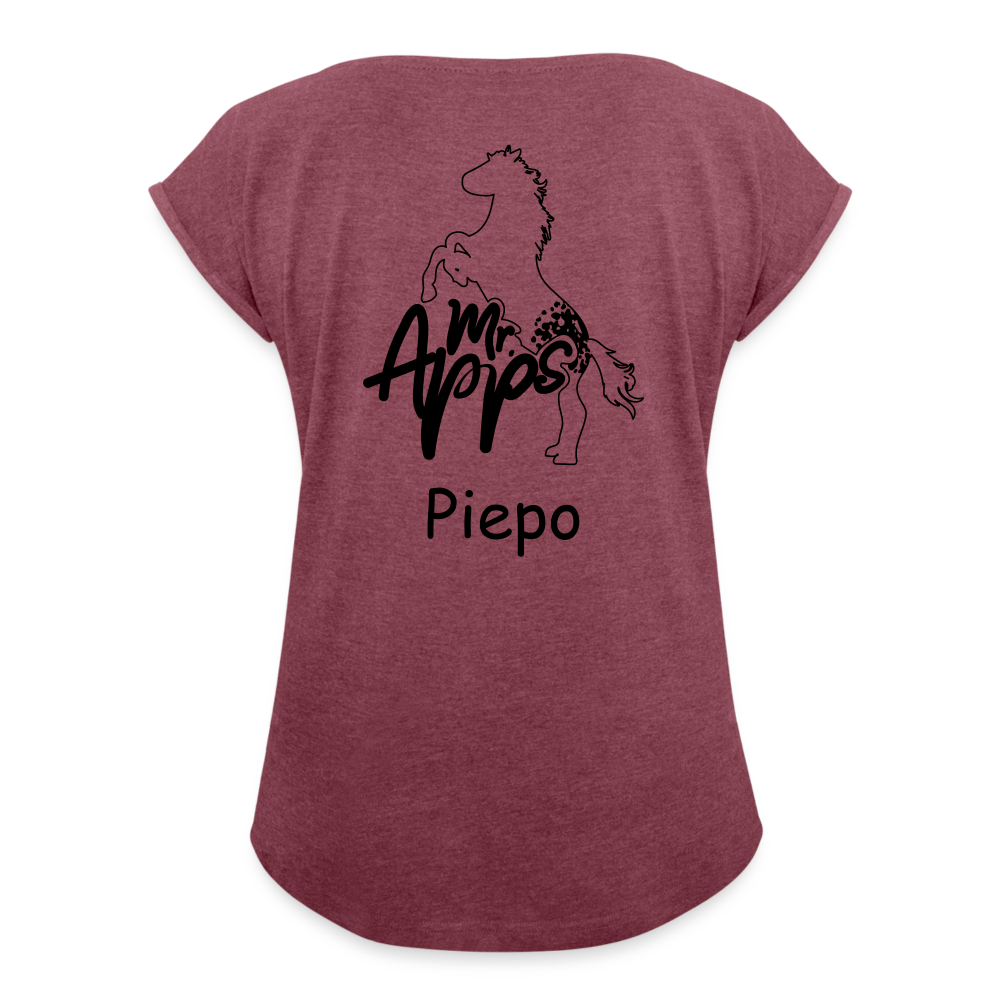 Mr.Apps Piepo - Frauen T-Shirt mit gerollten Ärmeln - Bordeauxrot meliert