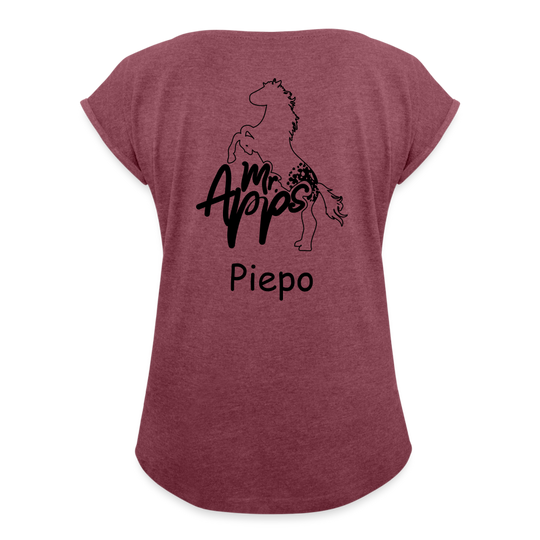 Mr.Apps Piepo - Frauen T-Shirt mit gerollten Ärmeln - Bordeauxrot meliert